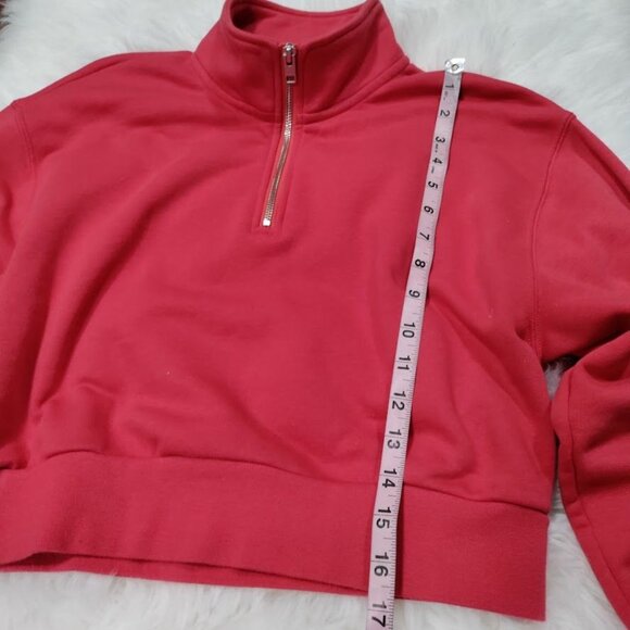 Tna Airy fFleece Perfect 1/4 Zip Mock Neck Oversized Cropped Sweatshirt Red M - Picture 9 of 12